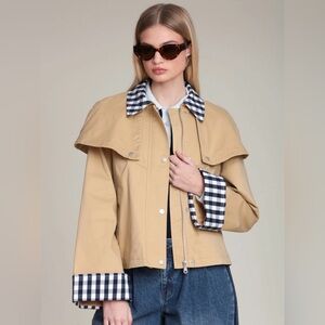AVEC LES FILLES - GINGHAM TRIM COTTON CAPE JACKET